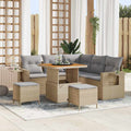 Gartensofa-set mit Kissen 9 pcs Beige und Hellgrau Poly-Rattan