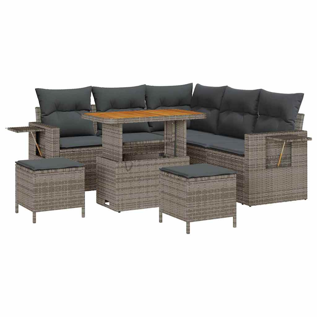 Gartensofa-set mit Kissen 9 pcs Grau Poly-Rattan