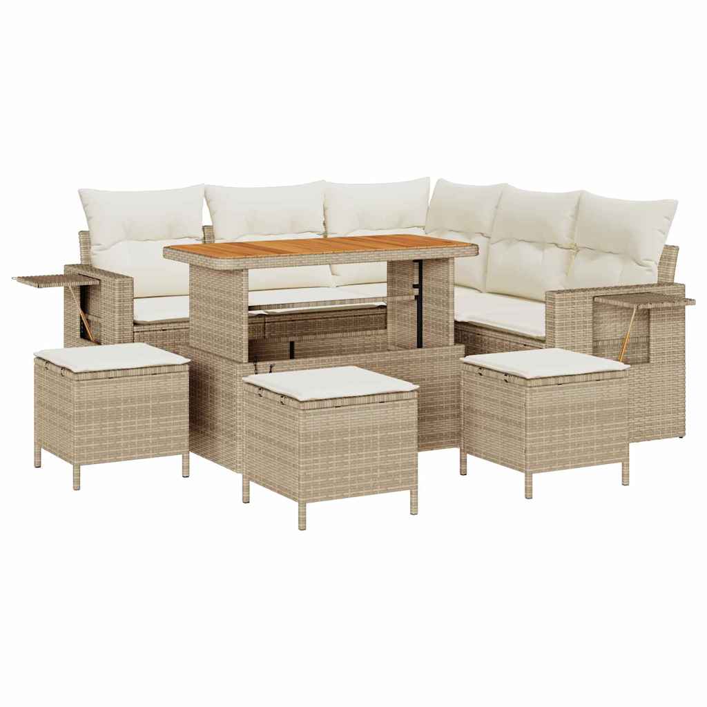 Gartensofa-set mit Kissen 10 pcs Beige und Creme Poly-Rattan