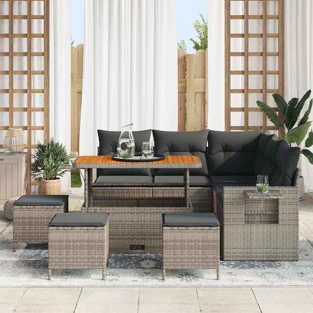 Gartensofa-set mit Kissen 10 pcs Grau Poly-Rattan