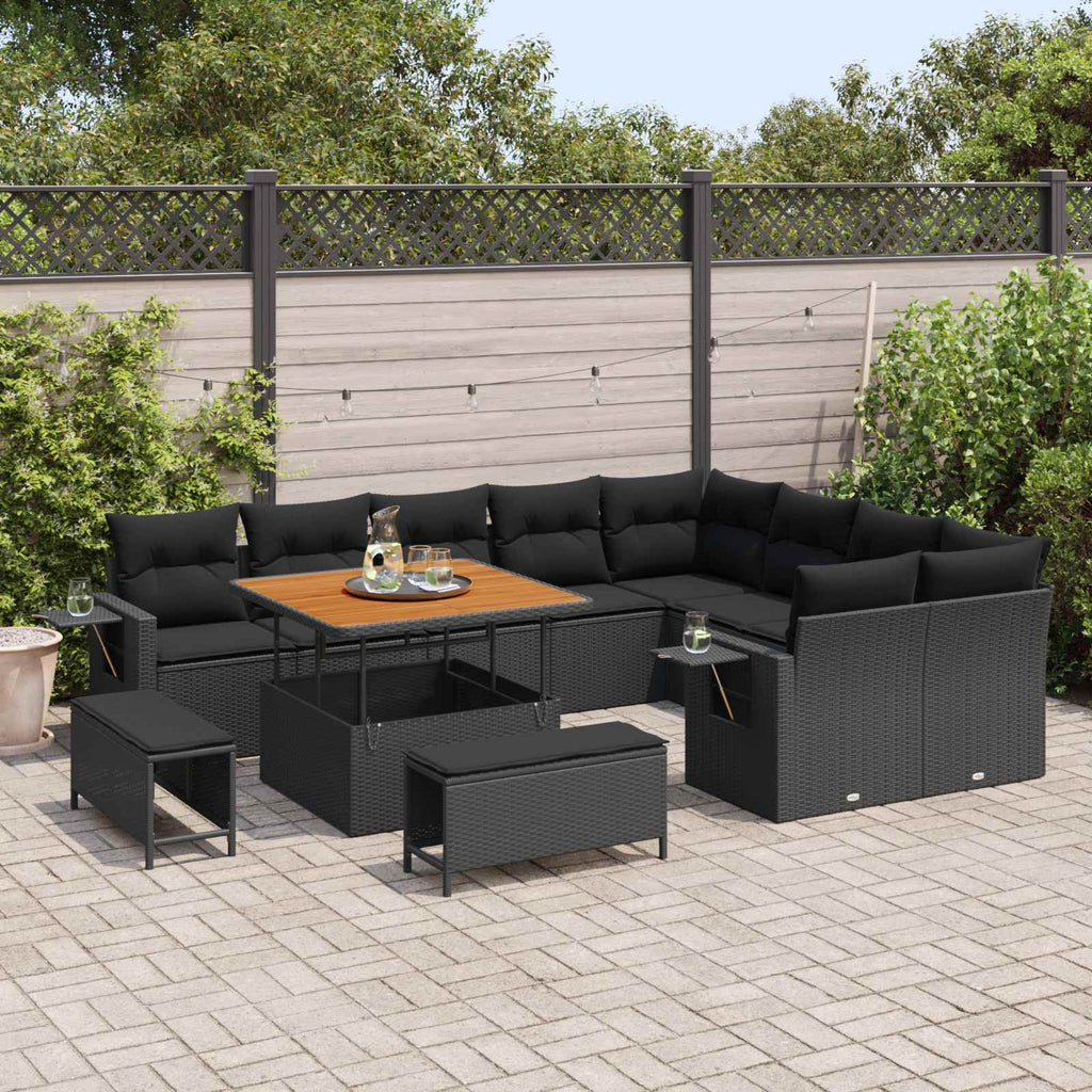 Gartensofa-set mit Kissen 13 pcs Schwarz Poly-Rattan