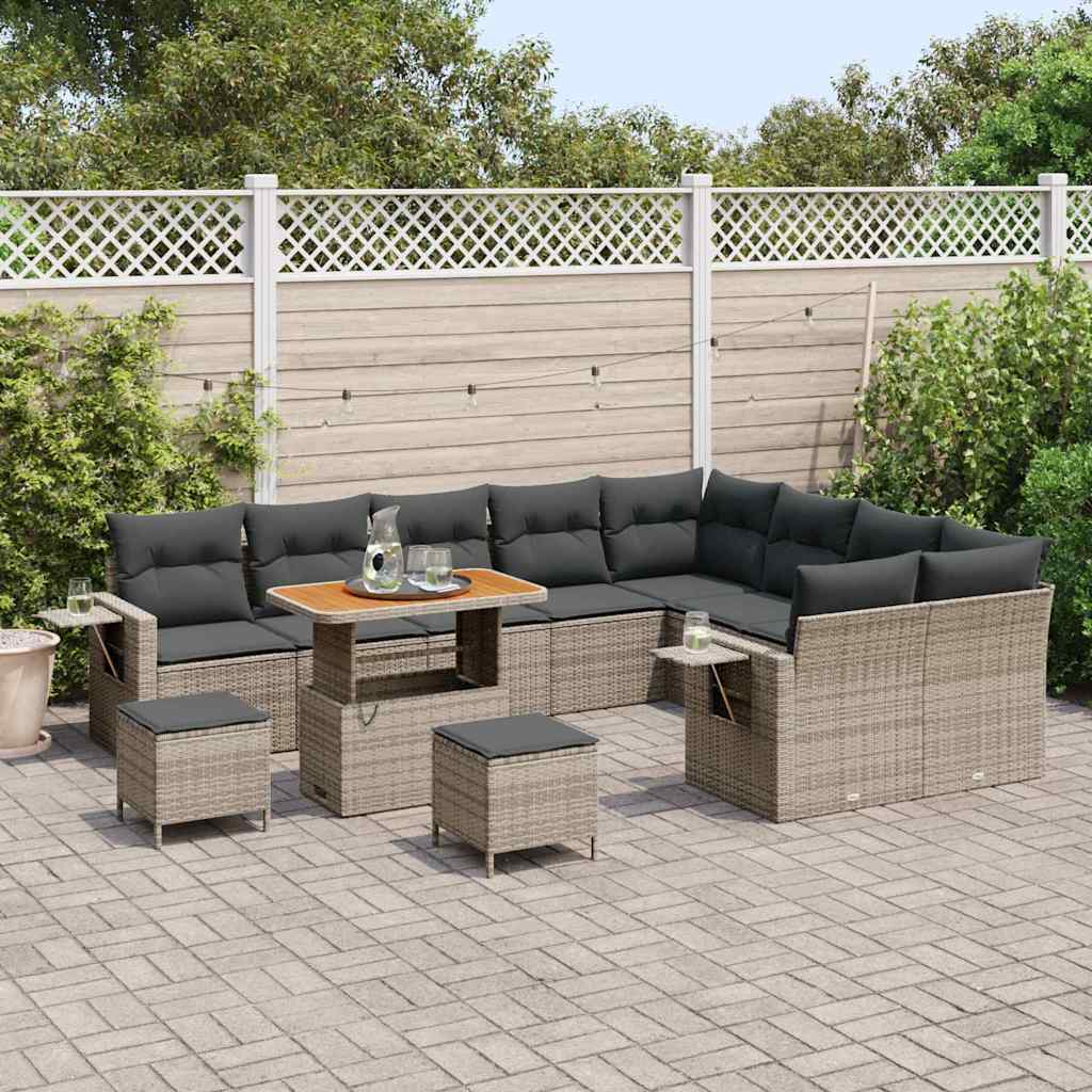 Gartensofa-set mit Kissen 12 pcs Grau Poly-Rattan