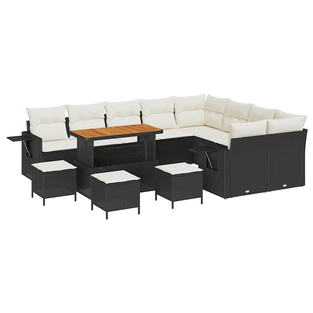 Gartensofa-set mit Kissen 13 pcs Schwarz und Creme Poly-Rattan