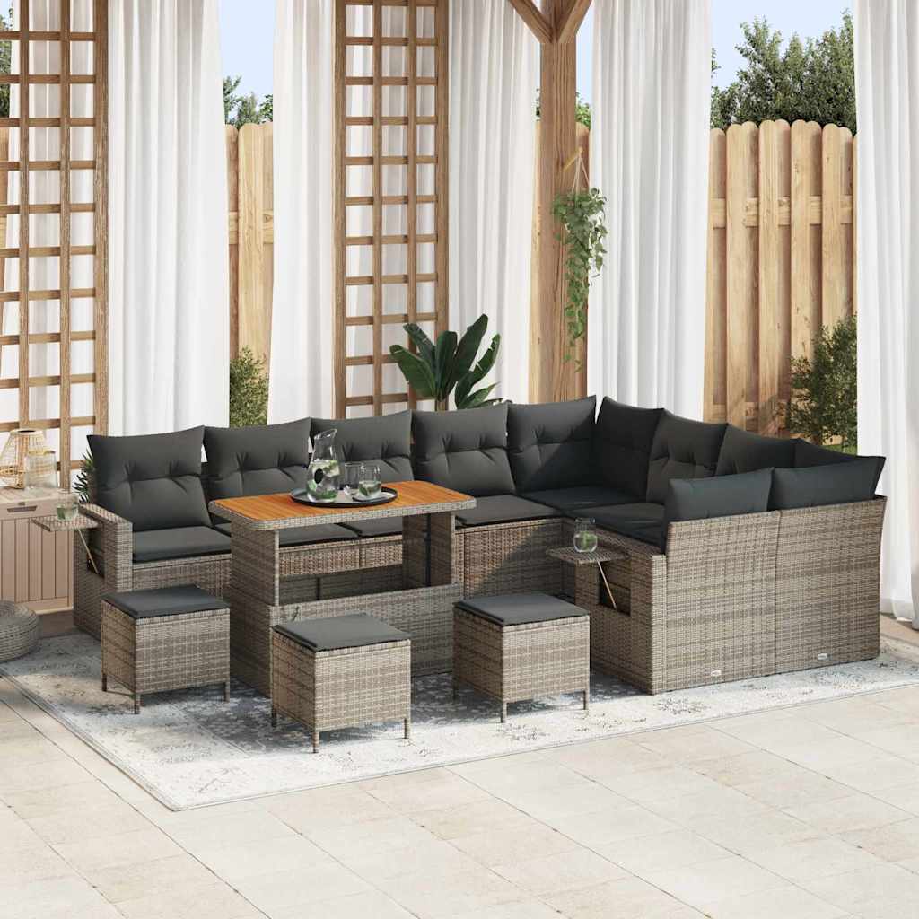 Gartensofa-set mit Kissen 13 pcs Grau Poly-Rattan