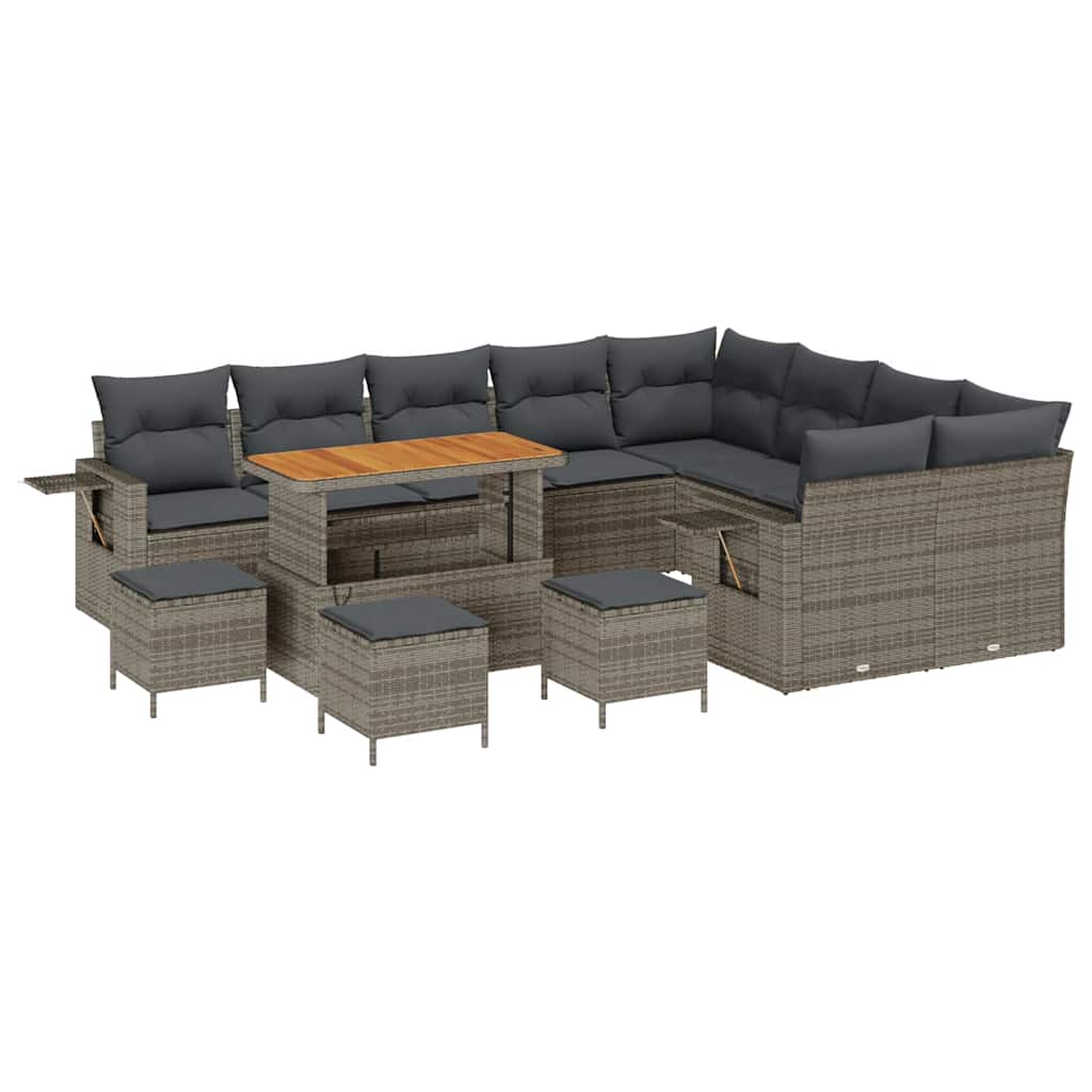 Gartensofa-set mit Kissen 13 pcs Grau Poly-Rattan