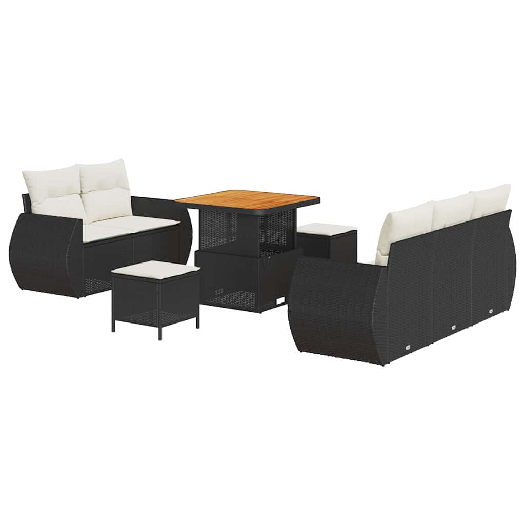Gartensofa-set mit Kissen 8 pcs Schwarz und Creme Poly-Rattan
