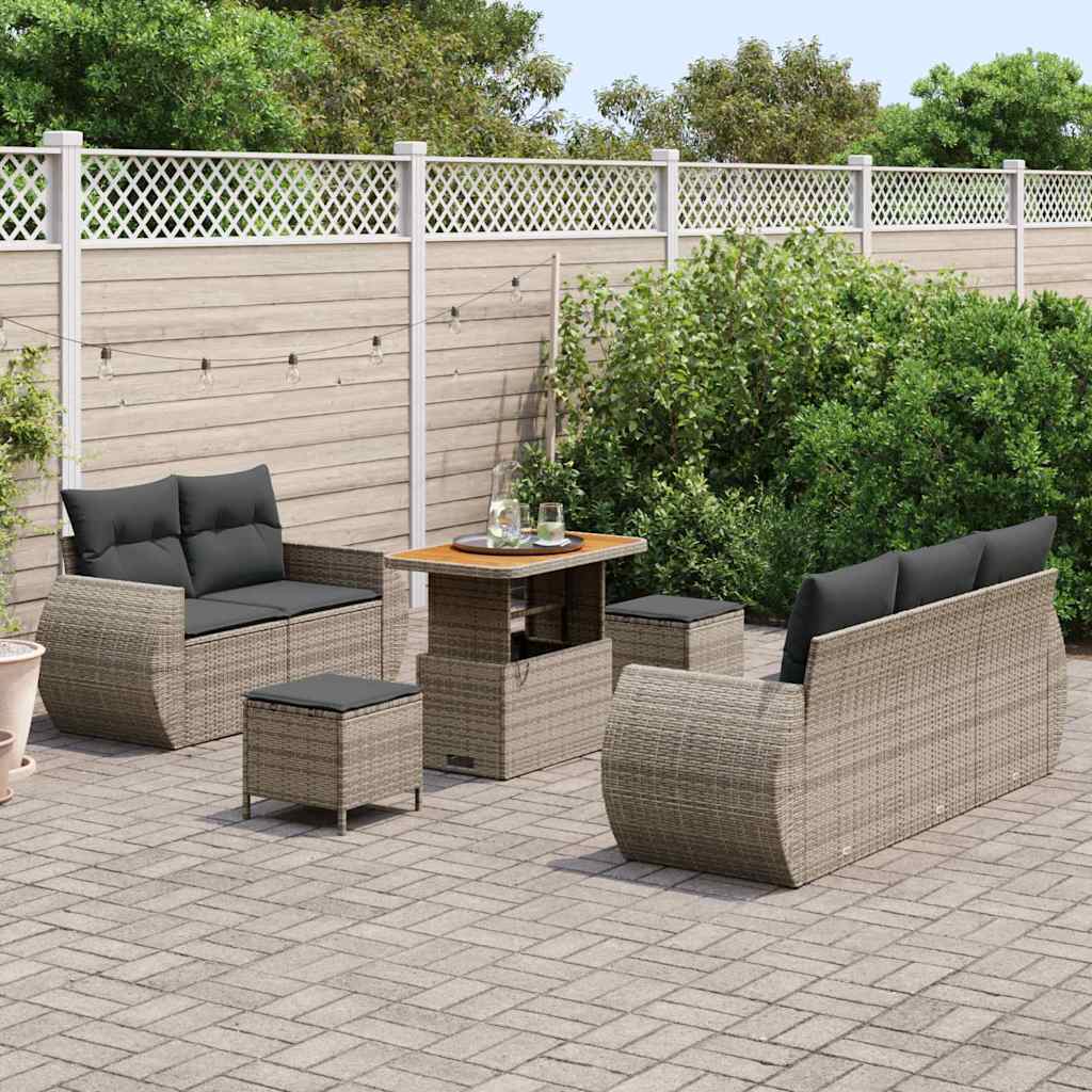 Gartensofa-set mit Kissen mit Speicher 8 pcs Grau Poly-Rattan