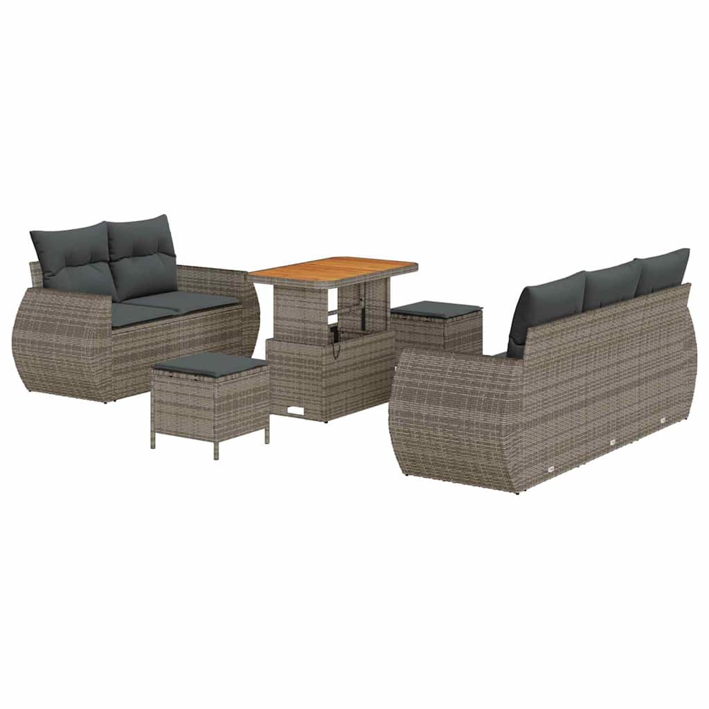 Gartensofa-set mit Kissen mit Speicher 8 pcs Grau Poly-Rattan