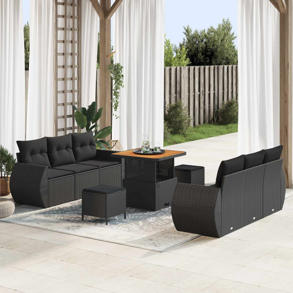Gartensofa-set mit Kissen mit Kissen 9 pcs Schwarz Poly-Rattan