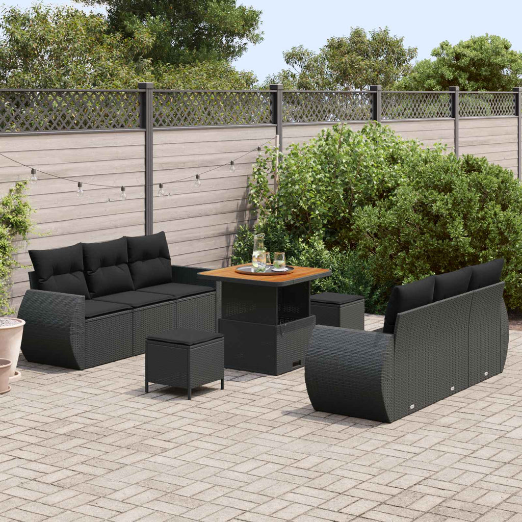 Gartensofa-set mit Kissen mit Kissen 9 pcs Schwarz Poly-Rattan