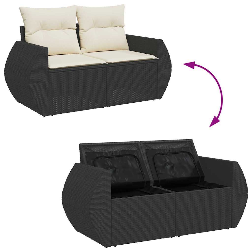 Gartensofa-set mit Kissen 9 pcs Schwarz und Creme Poly-Rattan