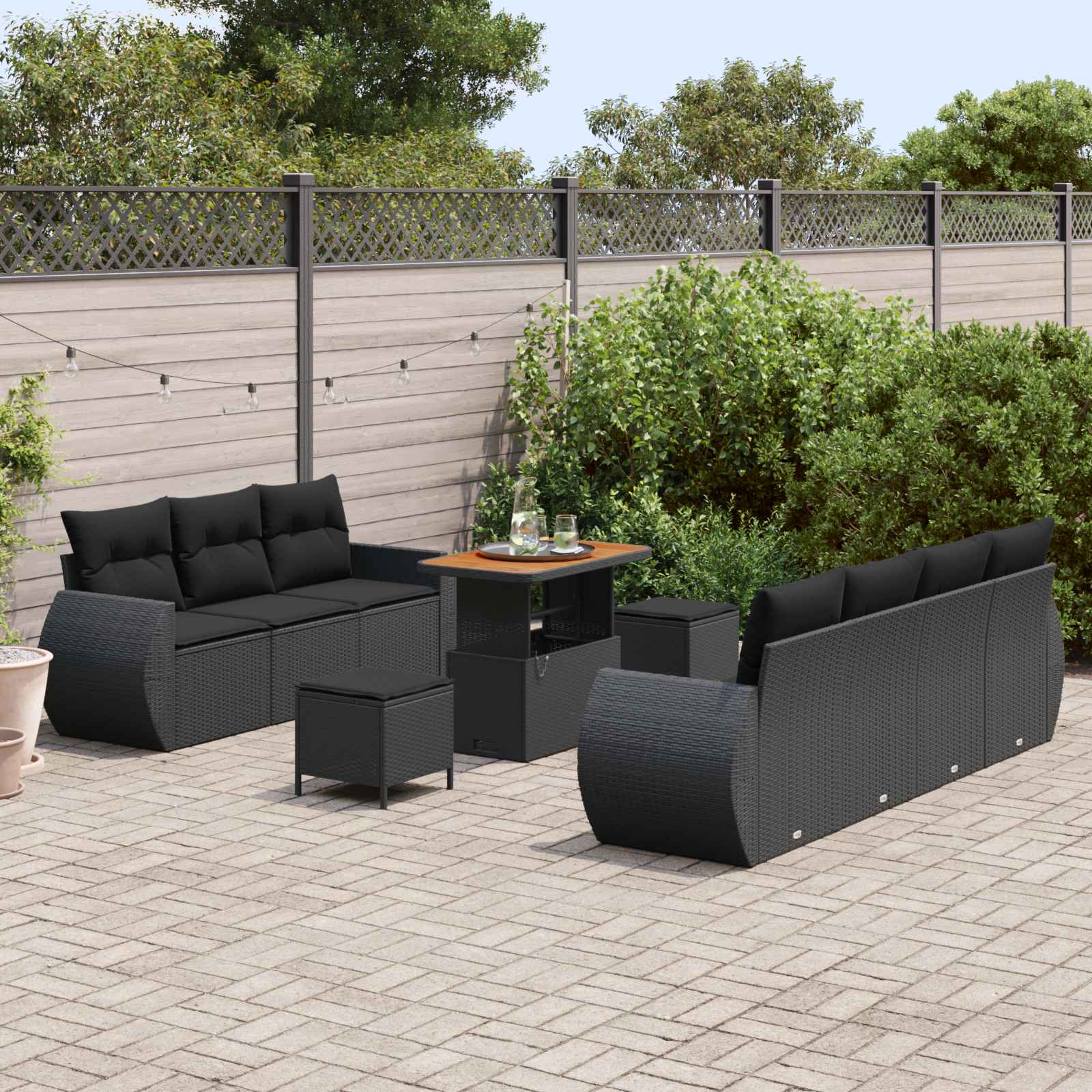 Gartensofa-set mit Kissen mit Kissen 10 pcs Schwarz Poly-Rattan