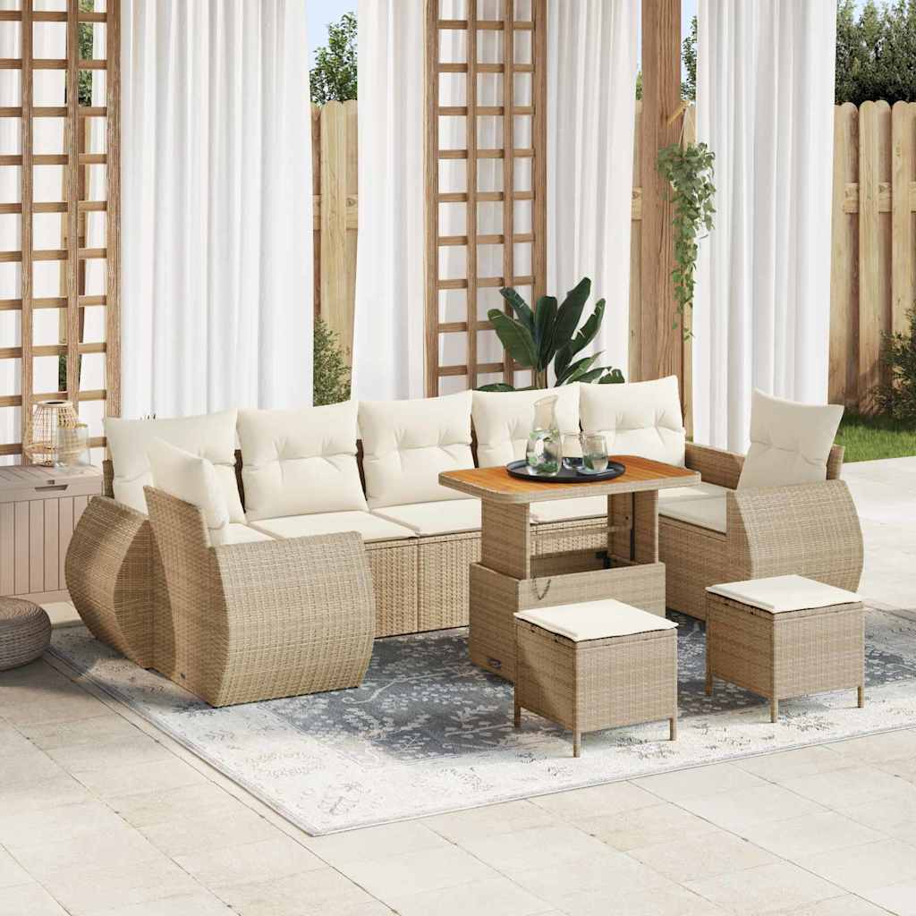 Garten-Sofa-Set mit Kissen mit Speicher 10 pcs Beige und Creme