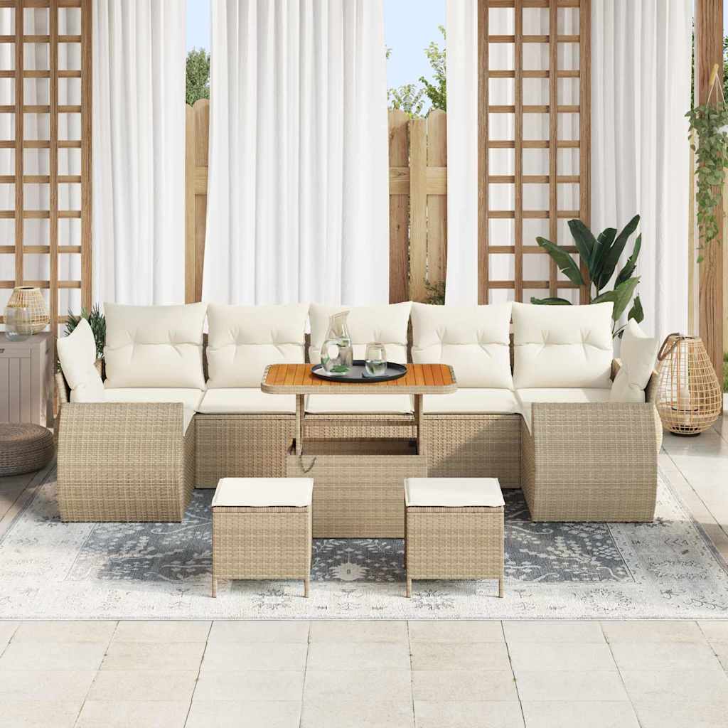 Garten-Sofa-Set mit Kissen mit Speicher 10 pcs Beige und Creme