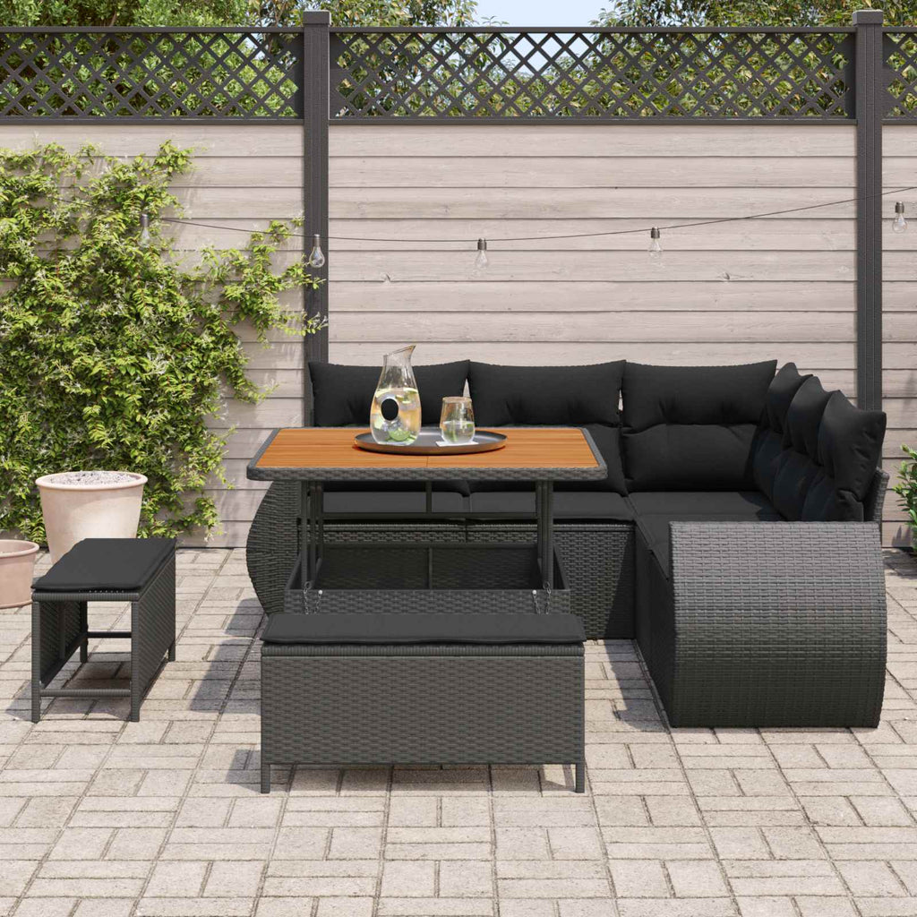 Gartensofa-set mit Kissen mit Kissen 8 pcs Schwarz Poly-Rattan