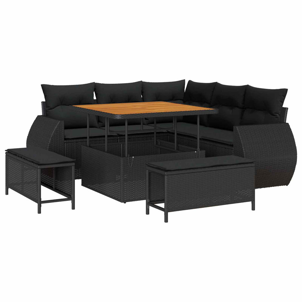 Gartensofa-set mit Kissen mit Kissen 8 pcs Schwarz Poly-Rattan