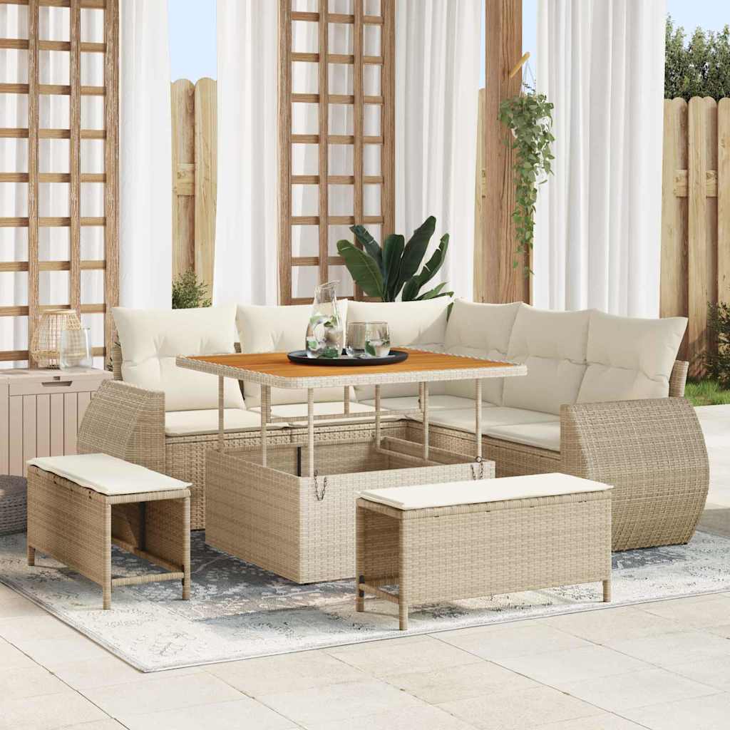 Gartensofa-set mit Kissen 8 pcs Beige und Creme Poly-Rattan