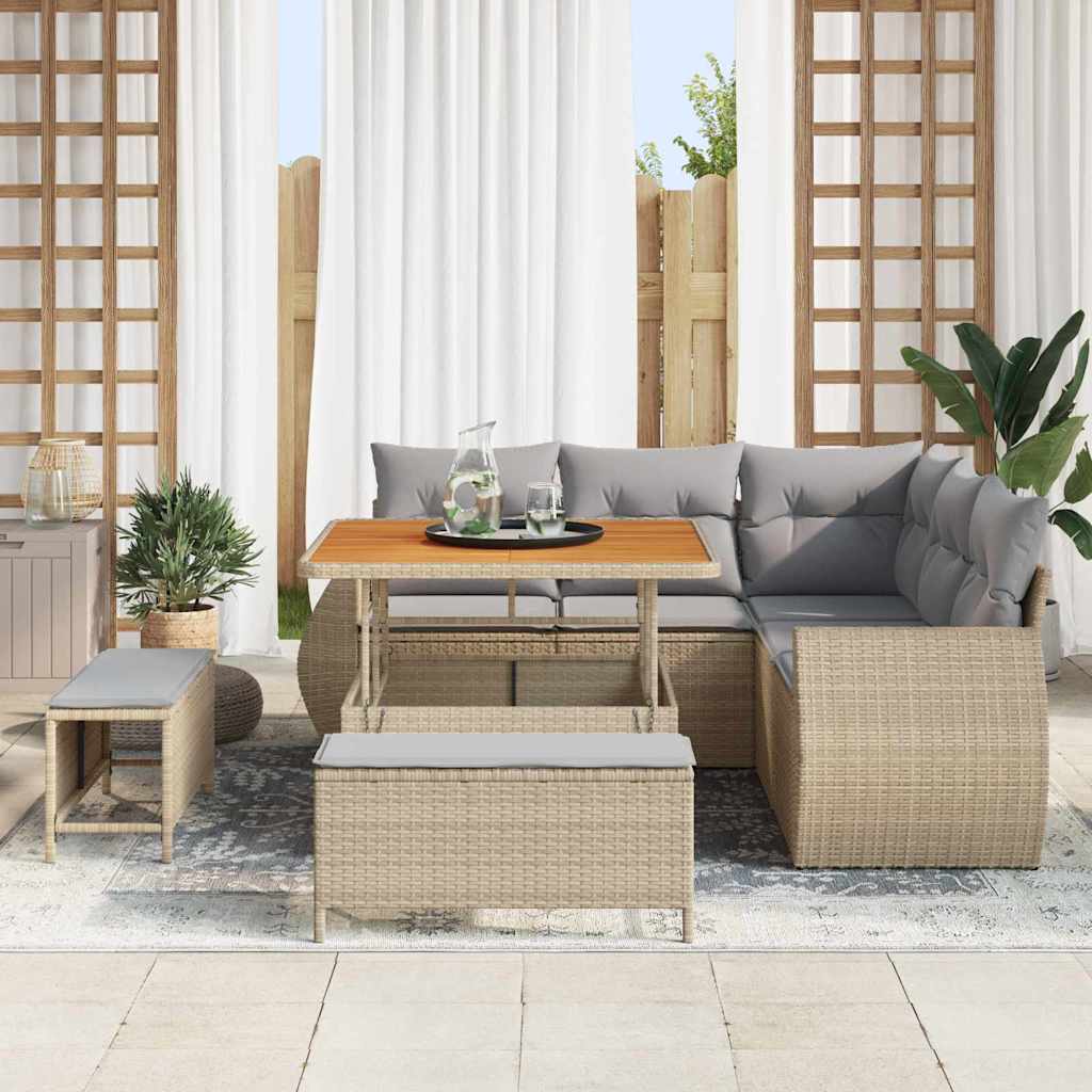 Garten-Sofa-Set mit Kissen 8 pcs Beige und Hellgrau