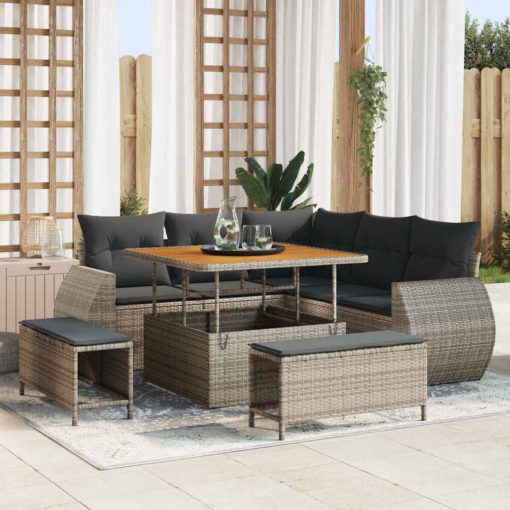 Gartensofa-set mit Kissen mit Speicher 8 pcs Grau Poly-Rattan