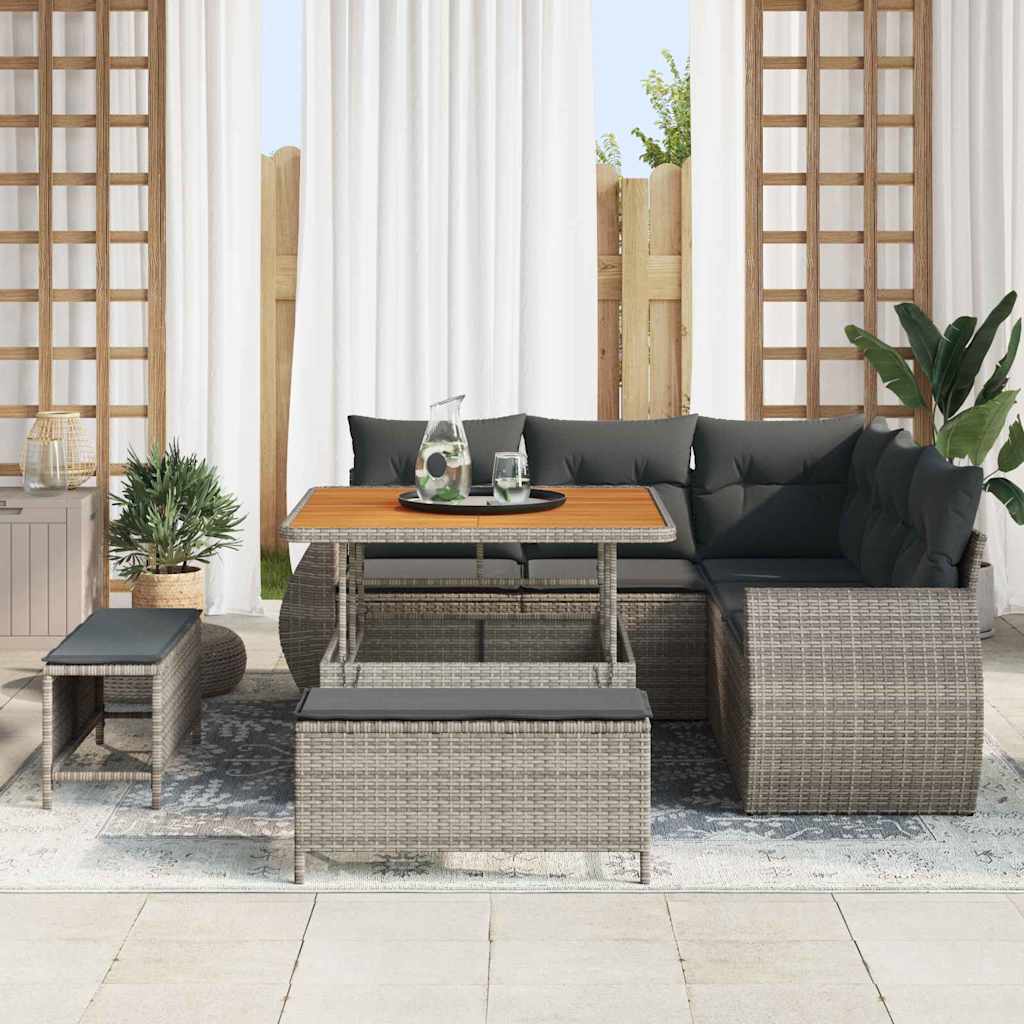 Gartensofa-set mit Kissen mit Speicher 8 pcs Grau Poly-Rattan