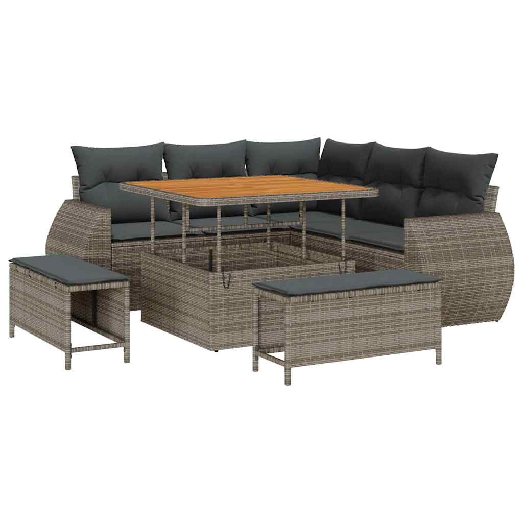Gartensofa-set mit Kissen mit Speicher 8 pcs Grau Poly-Rattan