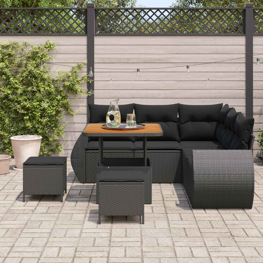 Gartensofa-set mit Kissen mit Kissen 8 pcs Schwarz Poly-Rattan