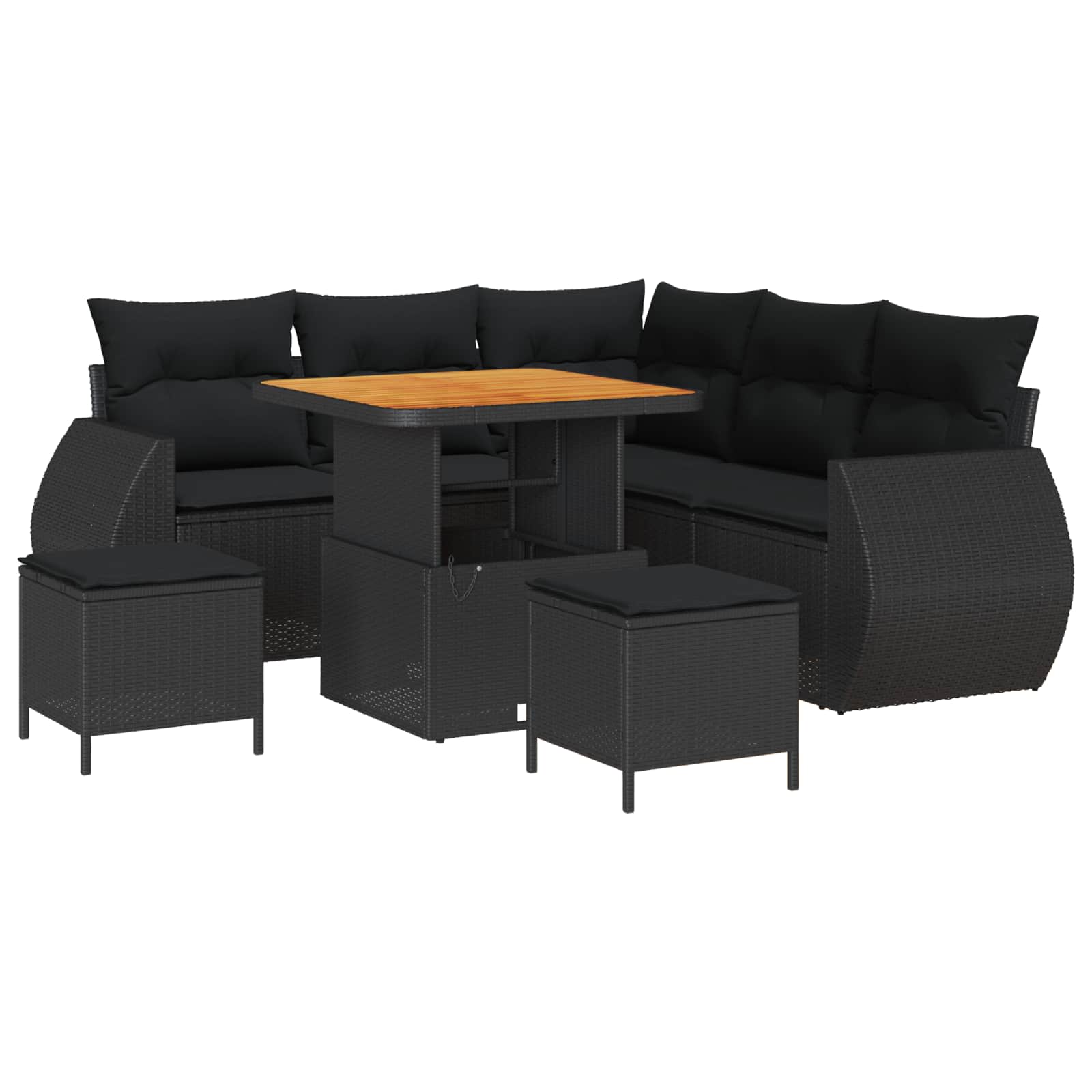 Gartensofa-set mit Kissen mit Kissen 8 pcs Schwarz Poly-Rattan