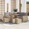 Gartensofa-set mit Kissen 8 pcs Beige und Hellgrau Poly-Rattan