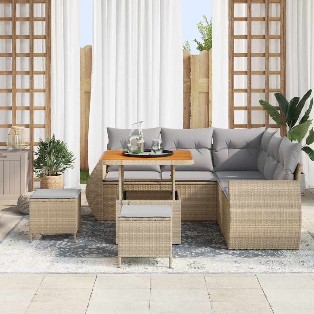 Gartensofa-set mit Kissen 8 pcs Beige und Hellgrau Poly-Rattan