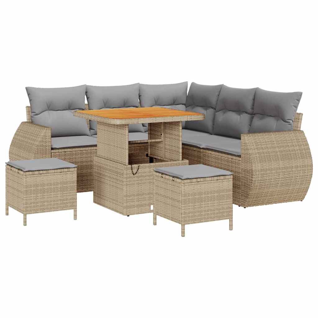 Gartensofa-set mit Kissen 8 pcs Beige und Hellgrau Poly-Rattan