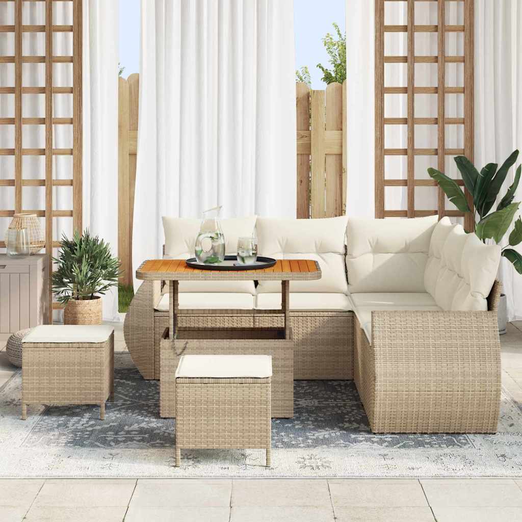 Gartensofa-set mit Kissen 8 pcs Beige und Creme Poly-Rattan