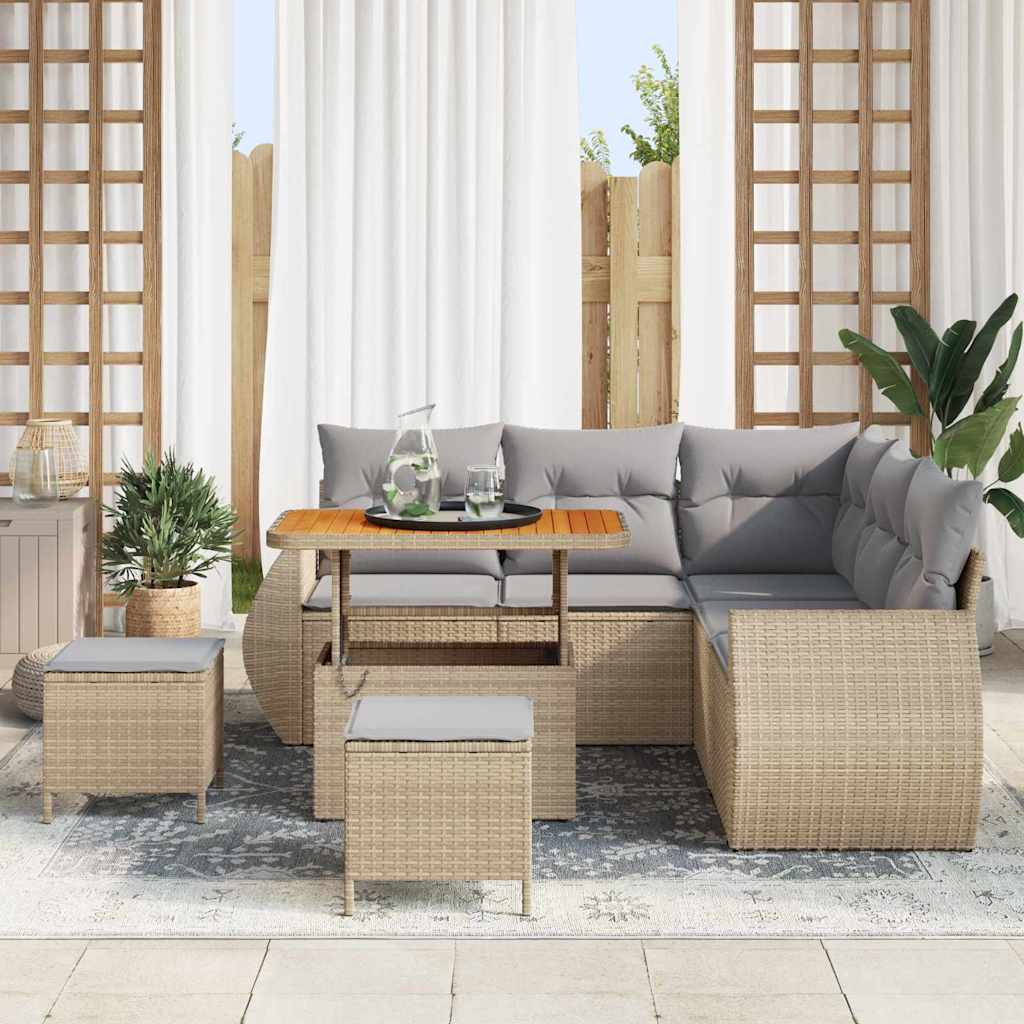 Garten-Sofa-Set mit Kissen 8 pcs Beige und Hellgrau
