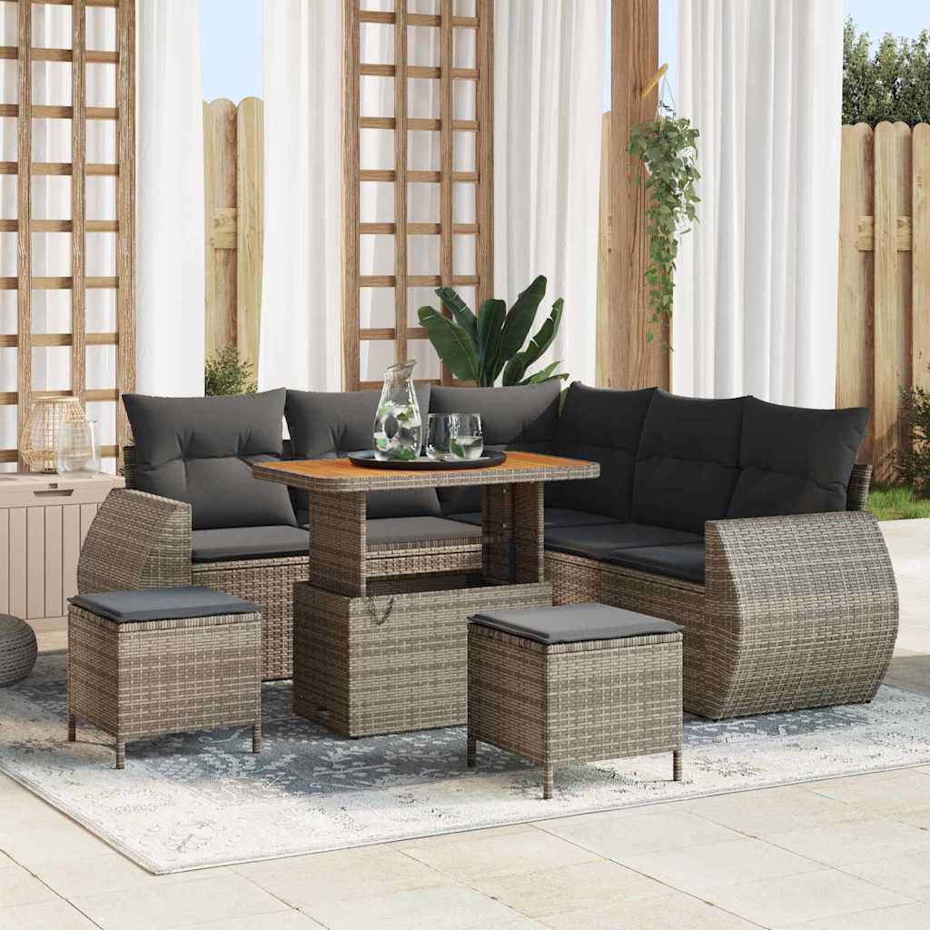 Gartensofa-set mit Kissen mit Speicher 8 pcs Grau Poly-Rattan
