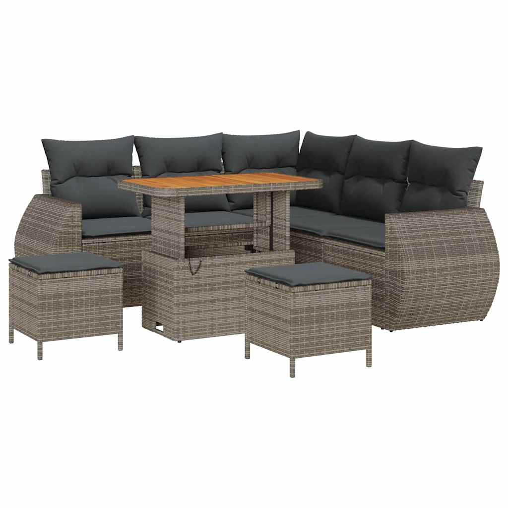 Gartensofa-set mit Kissen mit Speicher 8 pcs Grau Poly-Rattan