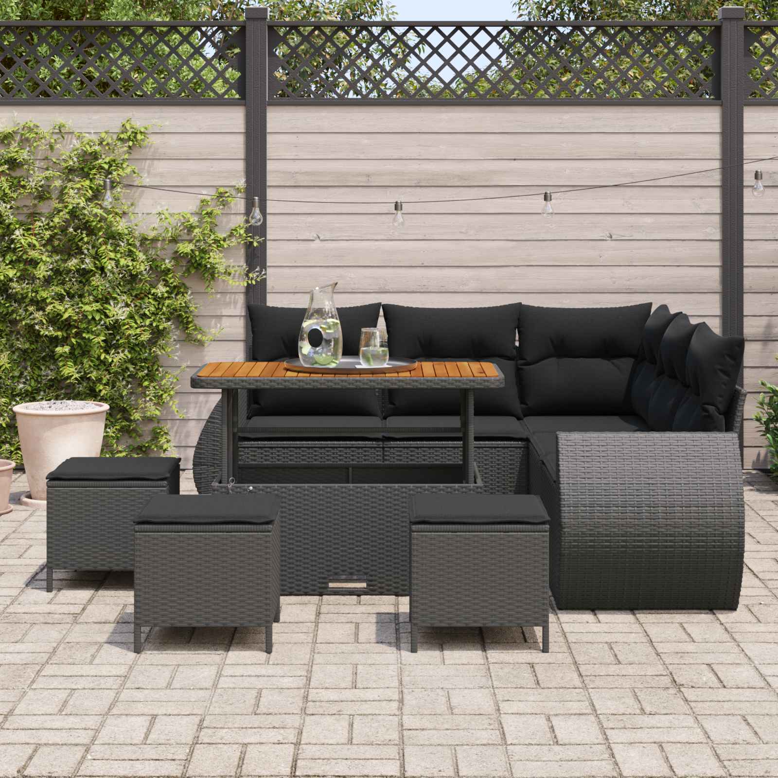 Gartensofa-set 9 pcs 8-Sitzanzahl Schwarz Poly-Rattan