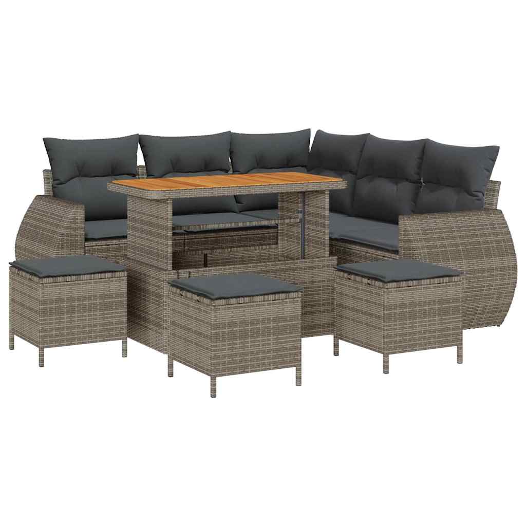 Gartensofa-set mit Kissen mit Speicher 9 pcs Grau Poly-Rattan