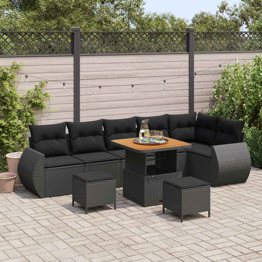 Gartensofa-set mit Kissen mit Kissen 9 pcs Schwarz Poly Rattan