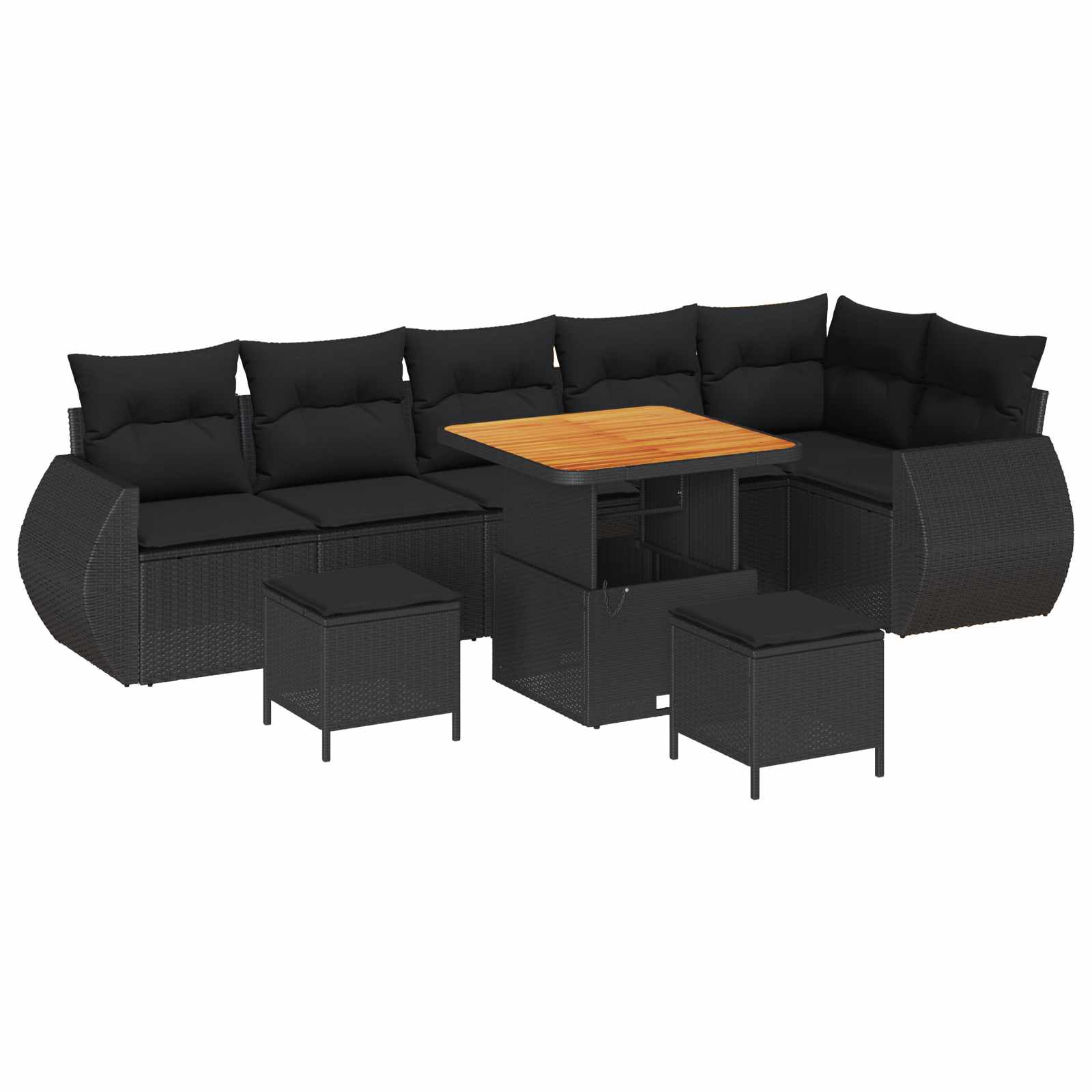 Gartensofa-set mit Kissen mit Kissen 9 pcs Schwarz Poly Rattan