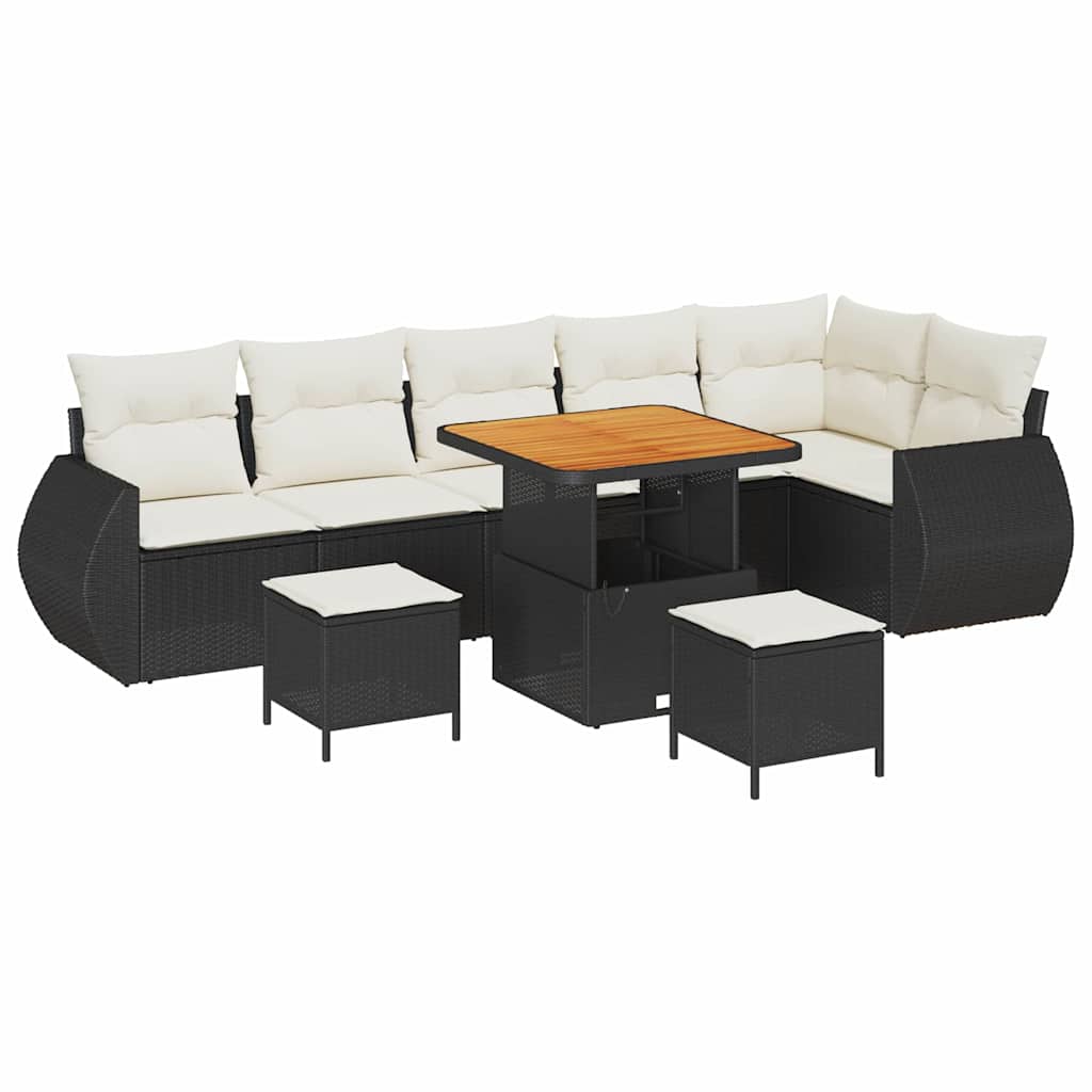 Gartensofa-set mit Kissen 9 pcs Schwarz und Creme Poly Rattan