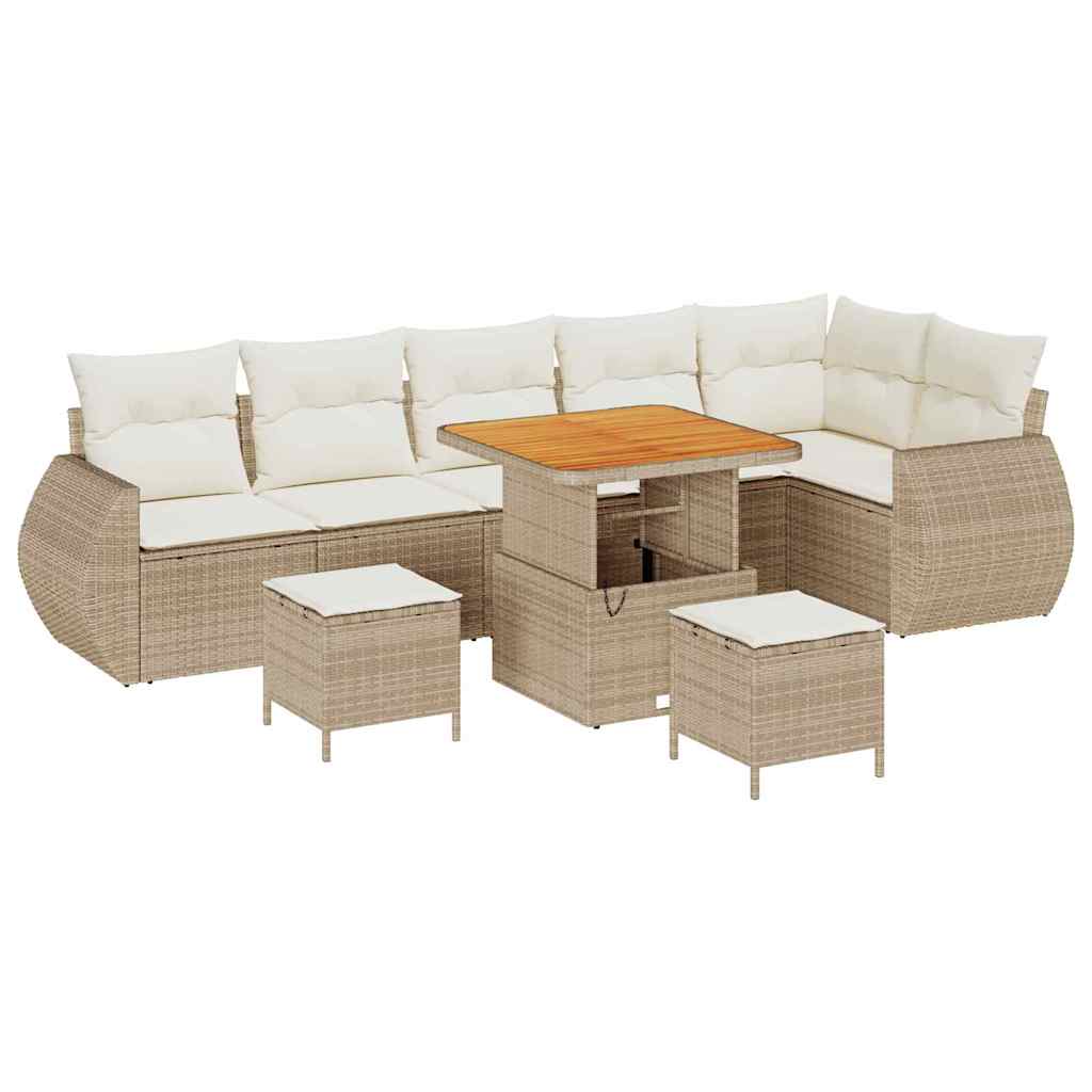 Gartensofa-set mit Kissen 9 pcs Beige und Creme Poly Rattan