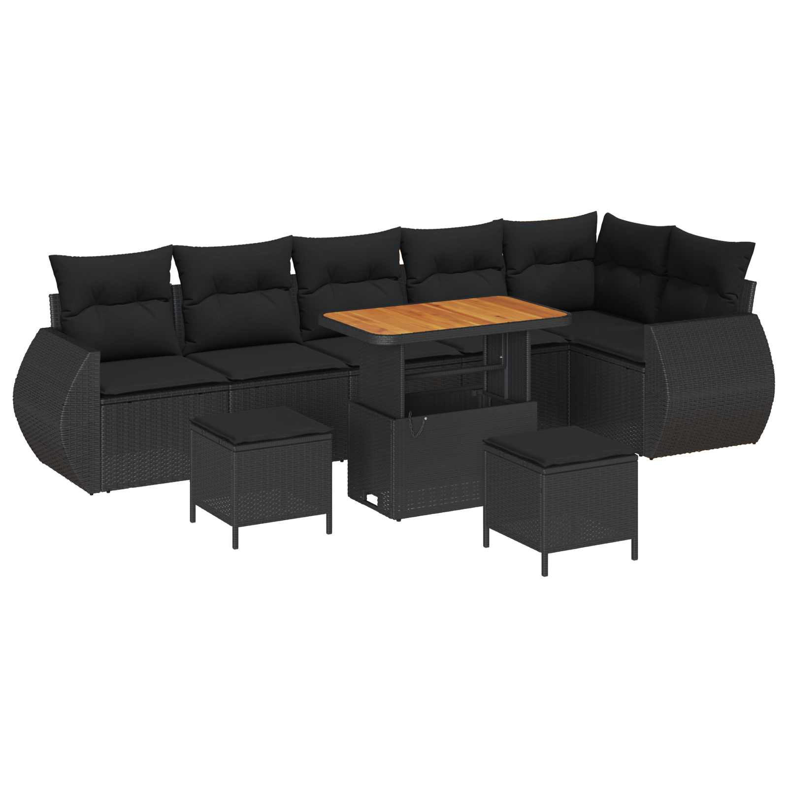 Gartensofa-set mit Kissen mit Kissen 9 pcs Schwarz Poly Rattan