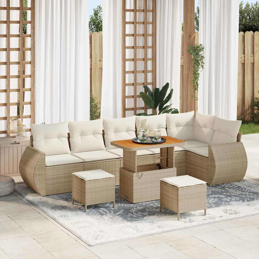 Gartensofa-set mit Kissen 9 pcs Beige und Creme Poly Rattan