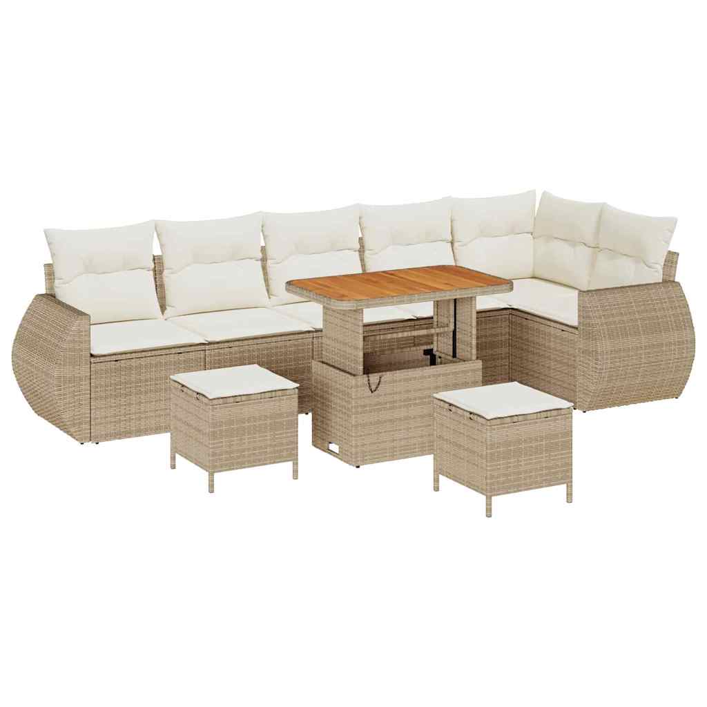 Gartensofa-set mit Kissen 9 pcs Beige und Creme Poly Rattan