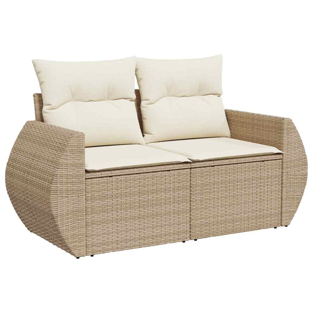 Gartensofa-set mit Kissen 9 pcs Beige und Creme Poly Rattan