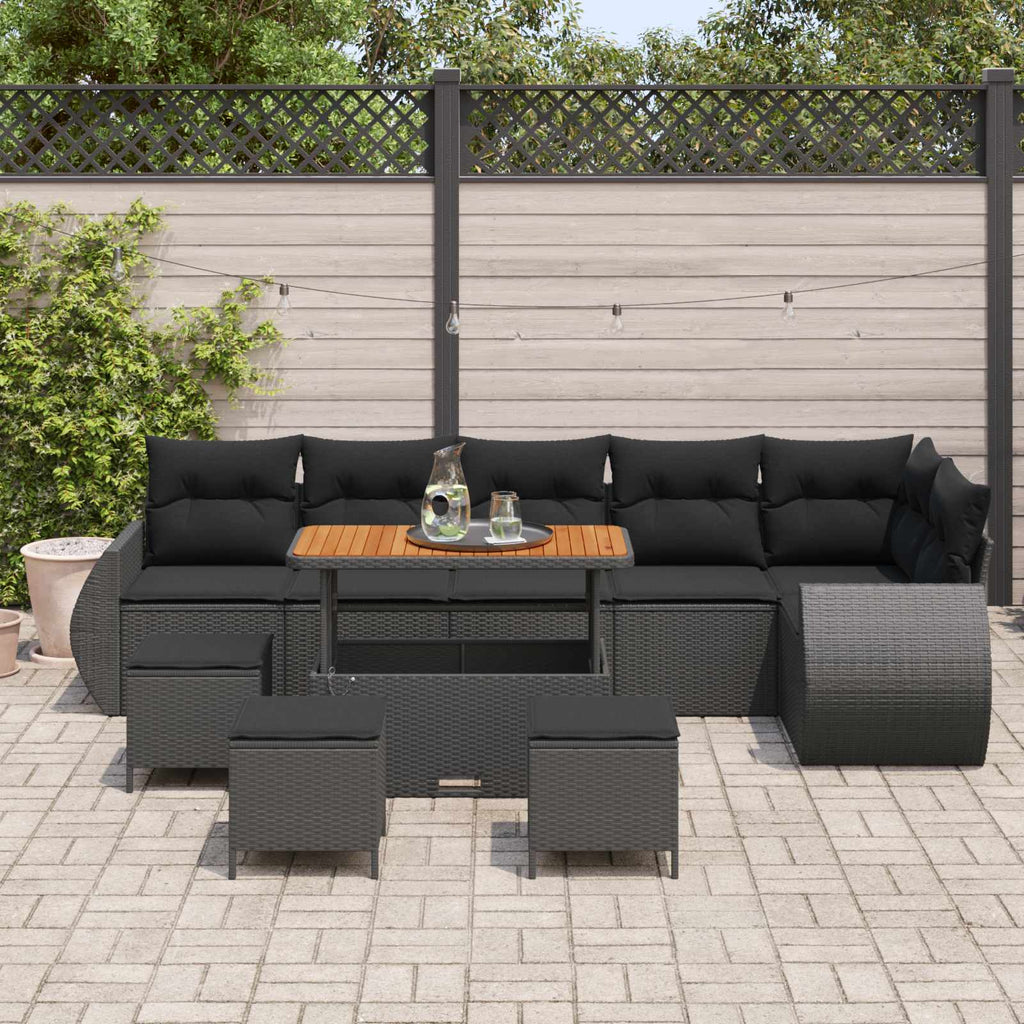 Gartensofa-set mit Kissen mit Kissen 10 pcs Schwarz Poly Rattan