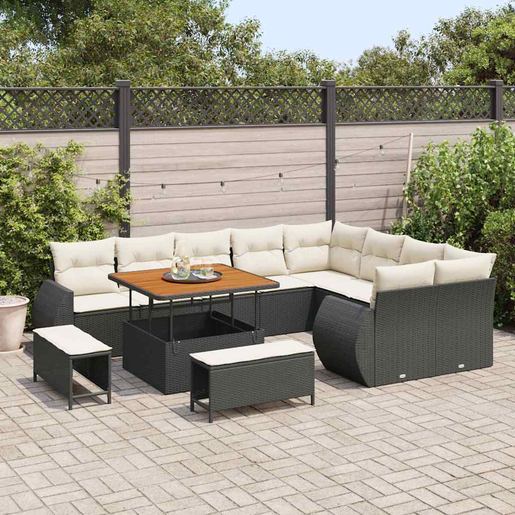 Garten-Sofa-Set mit Kissen 12 pcs Schwarz und Creme