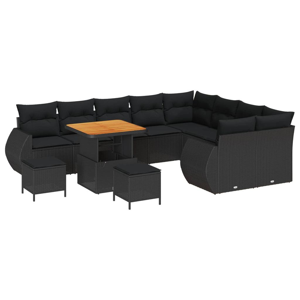 Gartensofa-set mit Kissen mit Kissen 12 pcs Schwarz Poly Rattan