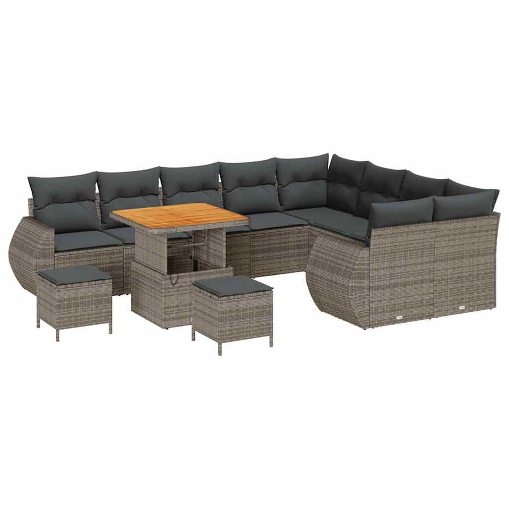 Gartensofa-set mit Kissen mit Speicher 12 pcs Grau Poly Rattan