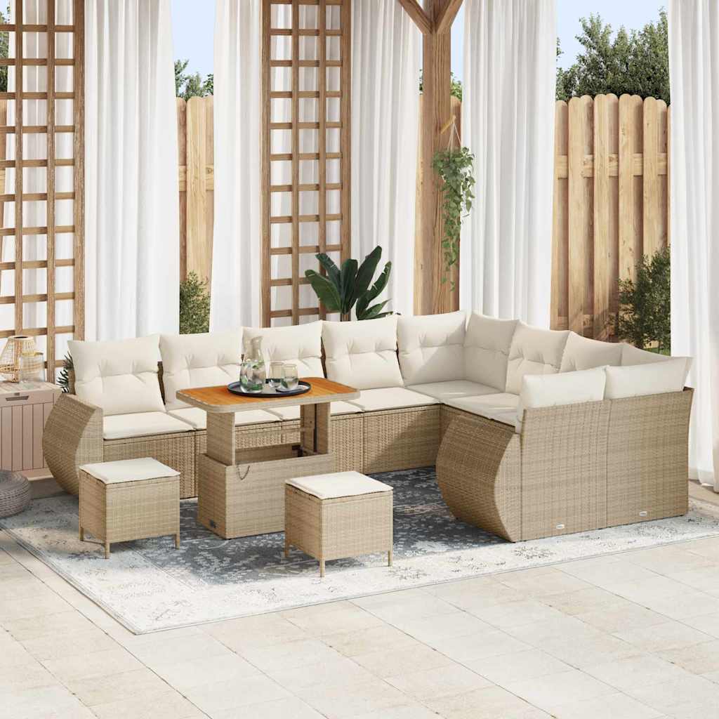Gartensofa-set mit Kissen 12 pcs Beige und Creme Poly Rattan