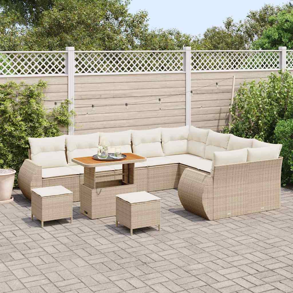 Gartensofa-set mit Kissen 12 pcs Beige und Creme Poly Rattan
